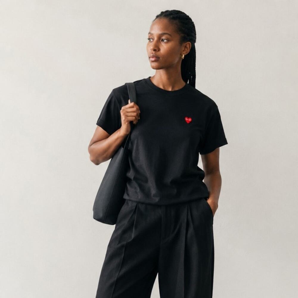 Comme des Garçons Play Heart Patch Cotton Black Jersey T-shirt Womens L Black